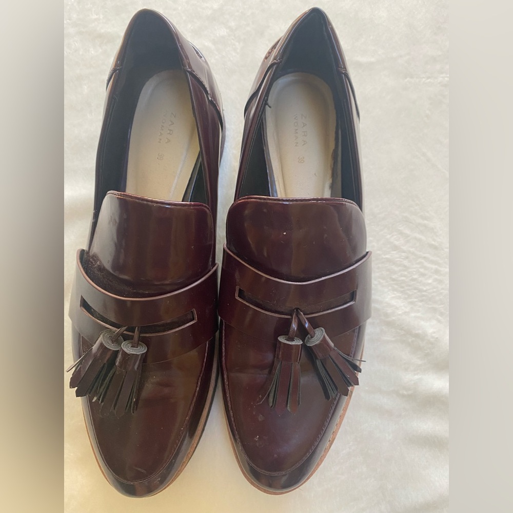 Zara Burgundy Tassel Loafers